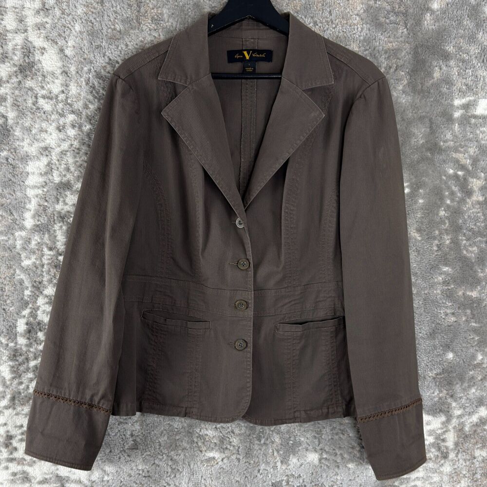 Gloria Vanderbilt Womens Size L Corduroy Blazer Jacket Brown Long Sleeve Cotton